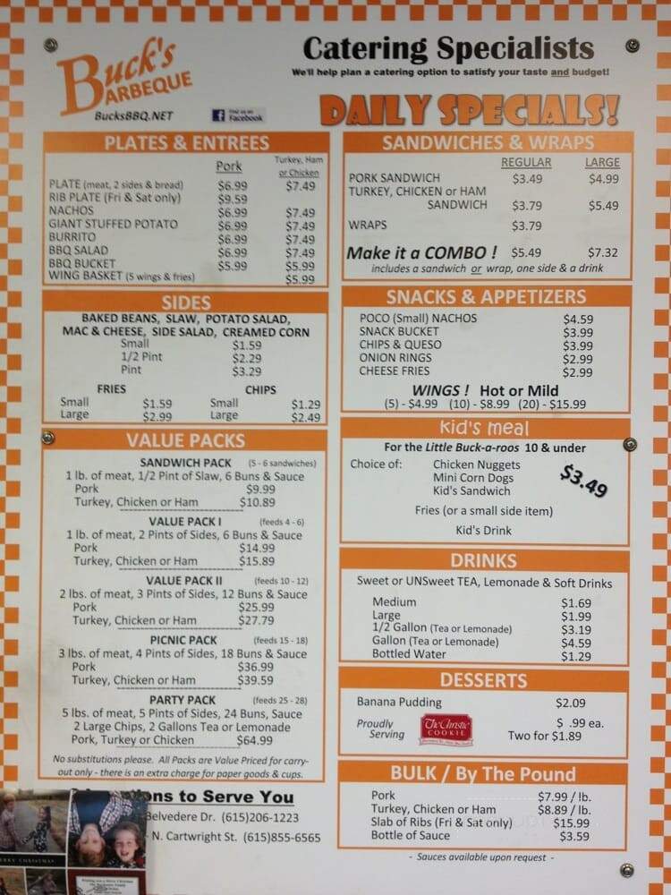 Buck's BBQ - Goodlettsville, TN menu_pic