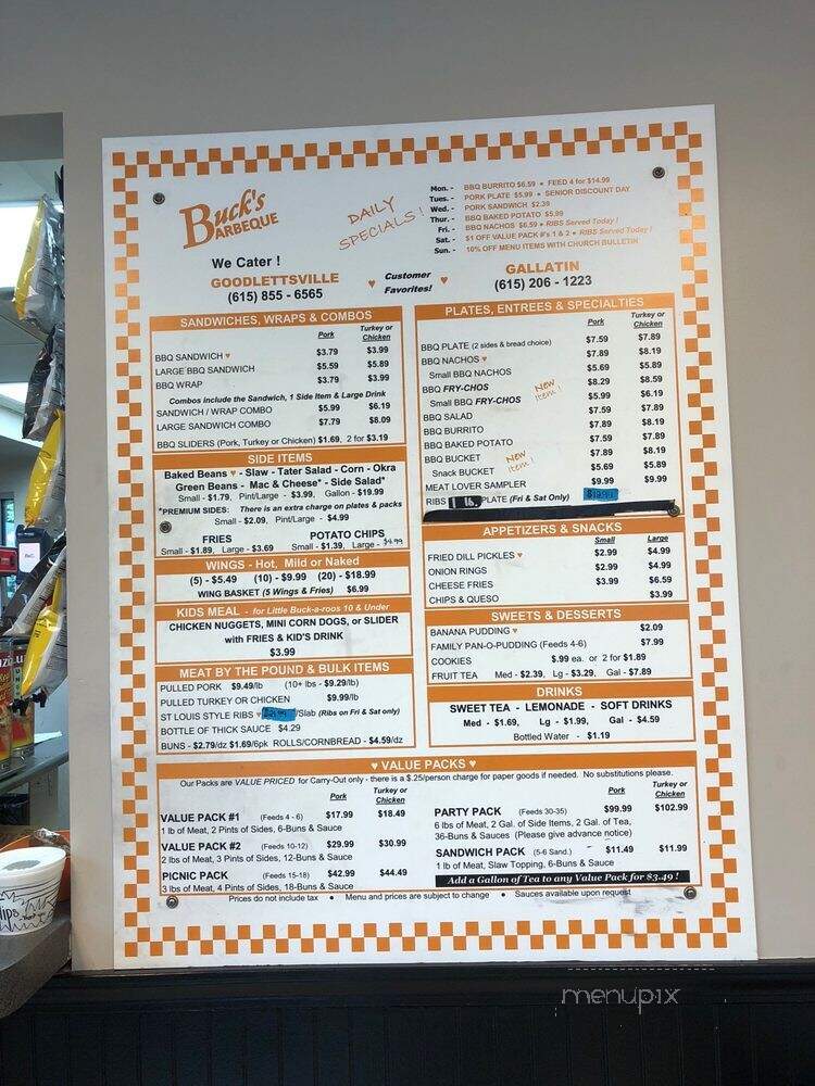 Buck's BBQ - Goodlettsville, TN menu_pic