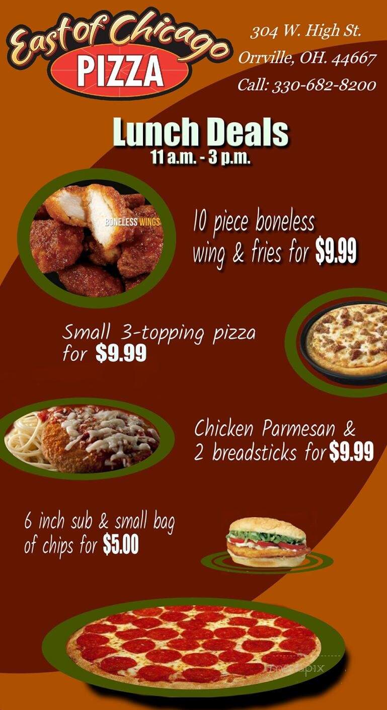 East Of Chicago - Orrville, OH menu_pic
