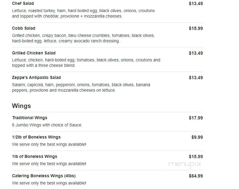Zeppe's Pizzeria - Painesville, OH menu_pic