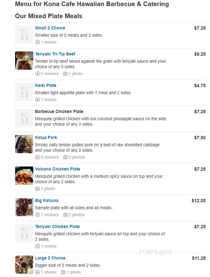 Kona Cafe - Springfield, OR menu_pic