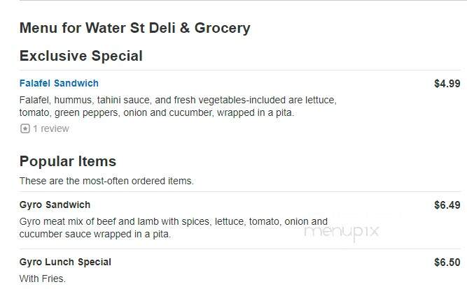 Water Street Deli Grocery - Eau Claire, WI menu_pic