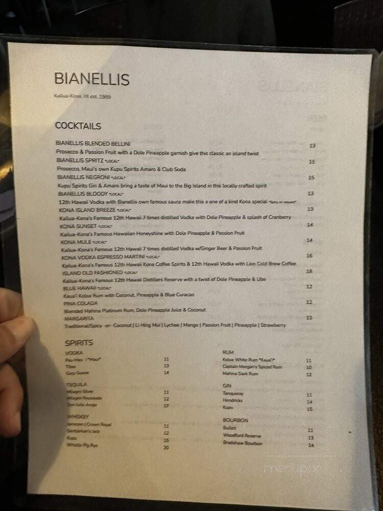 Bianelli's Gourmet Pizza Pasta - Kailua Kona, HI menu_pic