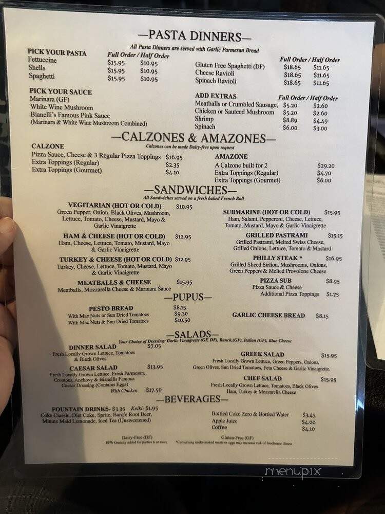 Bianelli's Gourmet Pizza Pasta - Kailua Kona, HI menu_pic