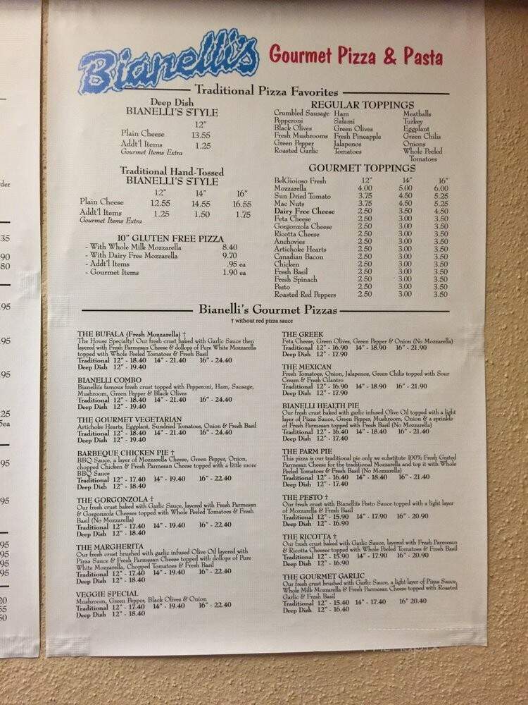 Bianelli's Gourmet Pizza Pasta - Kailua Kona, HI menu_pic