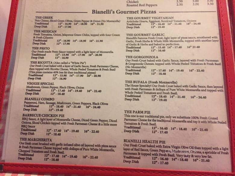 Bianelli's Gourmet Pizza Pasta - Kailua Kona, HI menu_pic