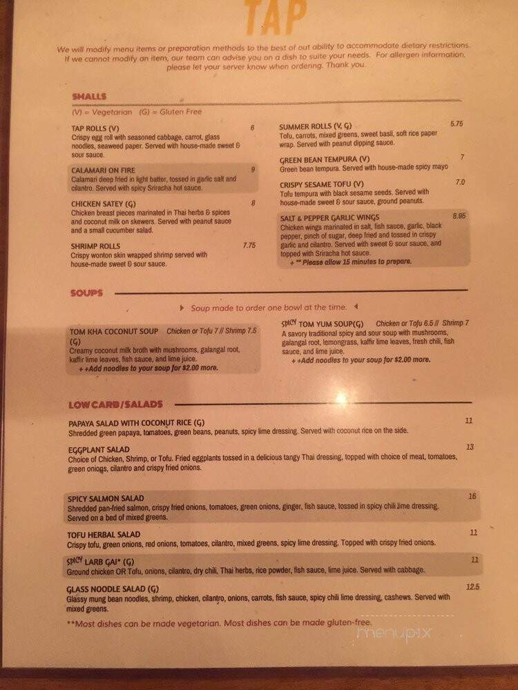 TAP Thai Cuisine - Santa Barbara, CA menu_pic