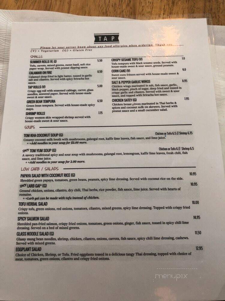 TAP Thai Cuisine - Santa Barbara, CA menu_pic
