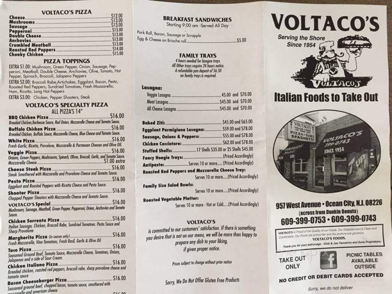 Voltaco's - Ocean City, NJ menu_pic