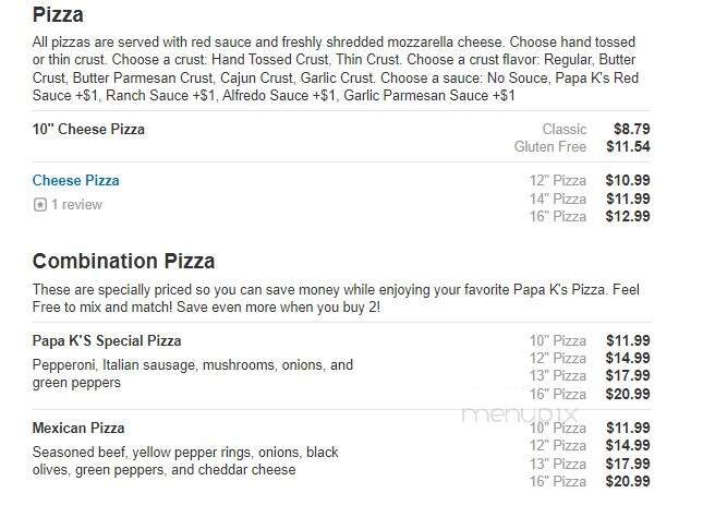 Papa K'S - Ada, MI menu_pic