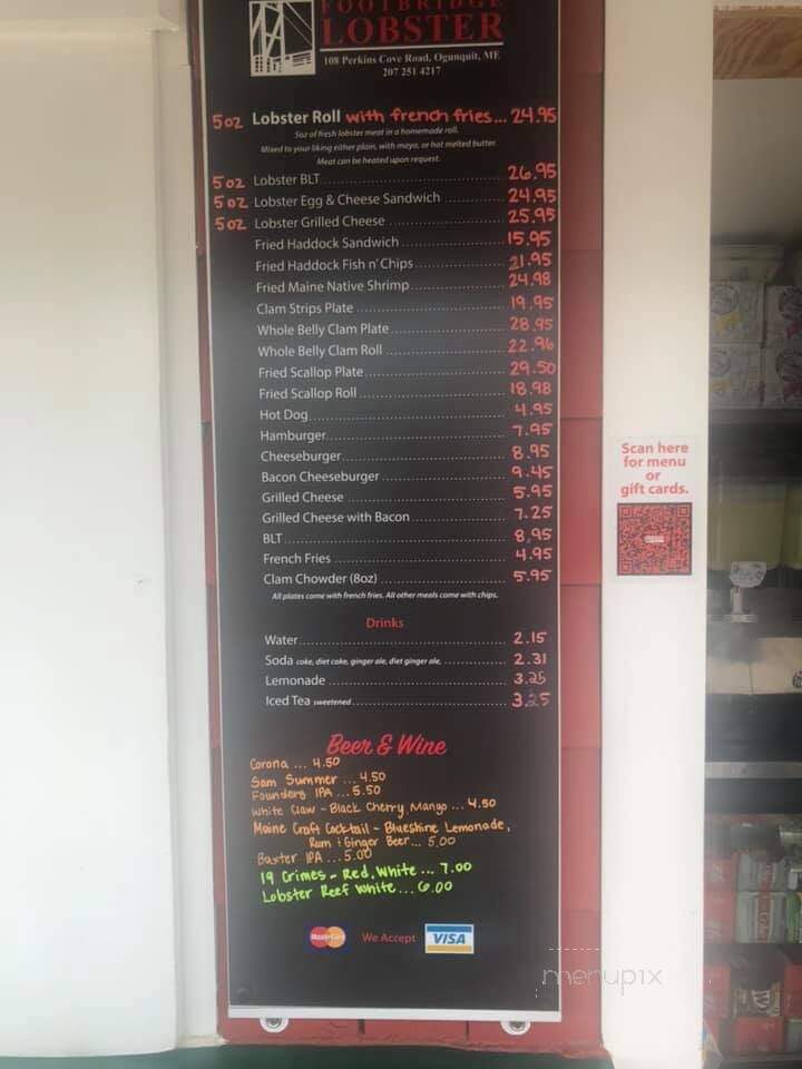 Footbridge Lobster - Ogunquit, ME menu_pic