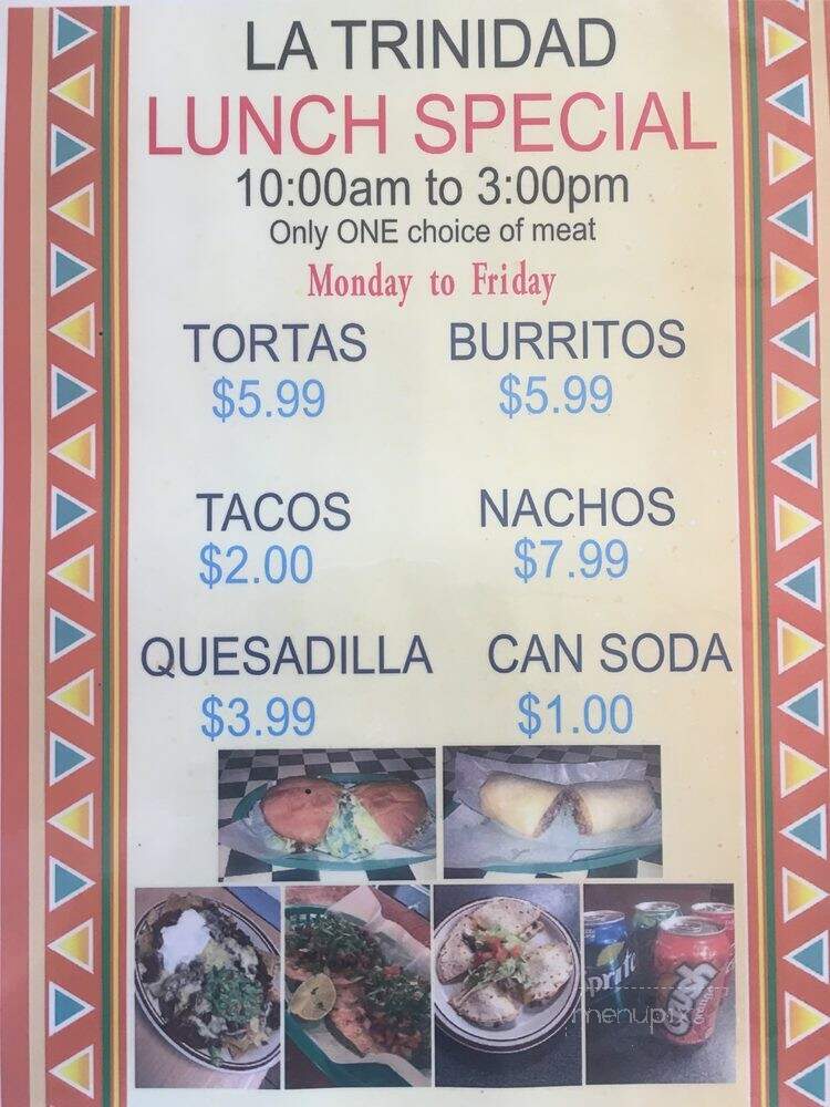 La Trinidad - Woodstock, IL menu_pic