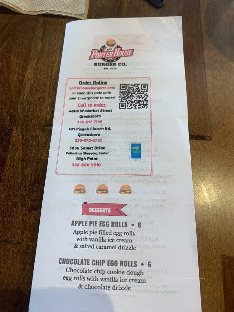 The PorterHouse Bar Grill - Greensboro, NC menu_pic