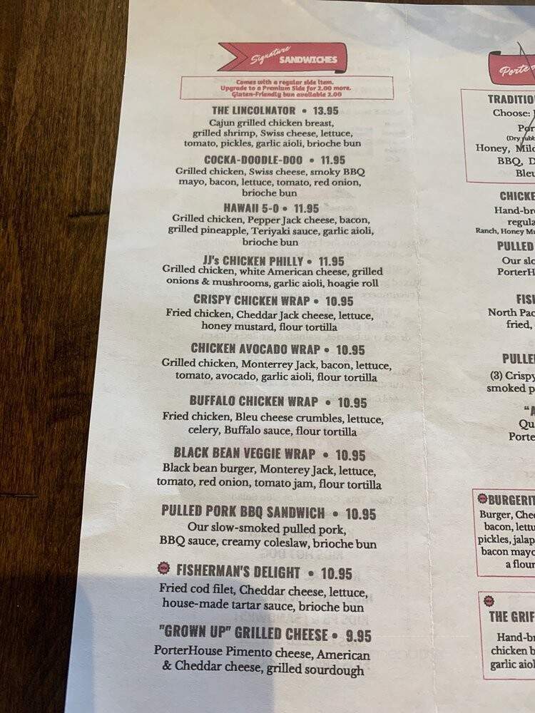 The PorterHouse Bar Grill - Greensboro, NC menu_pic