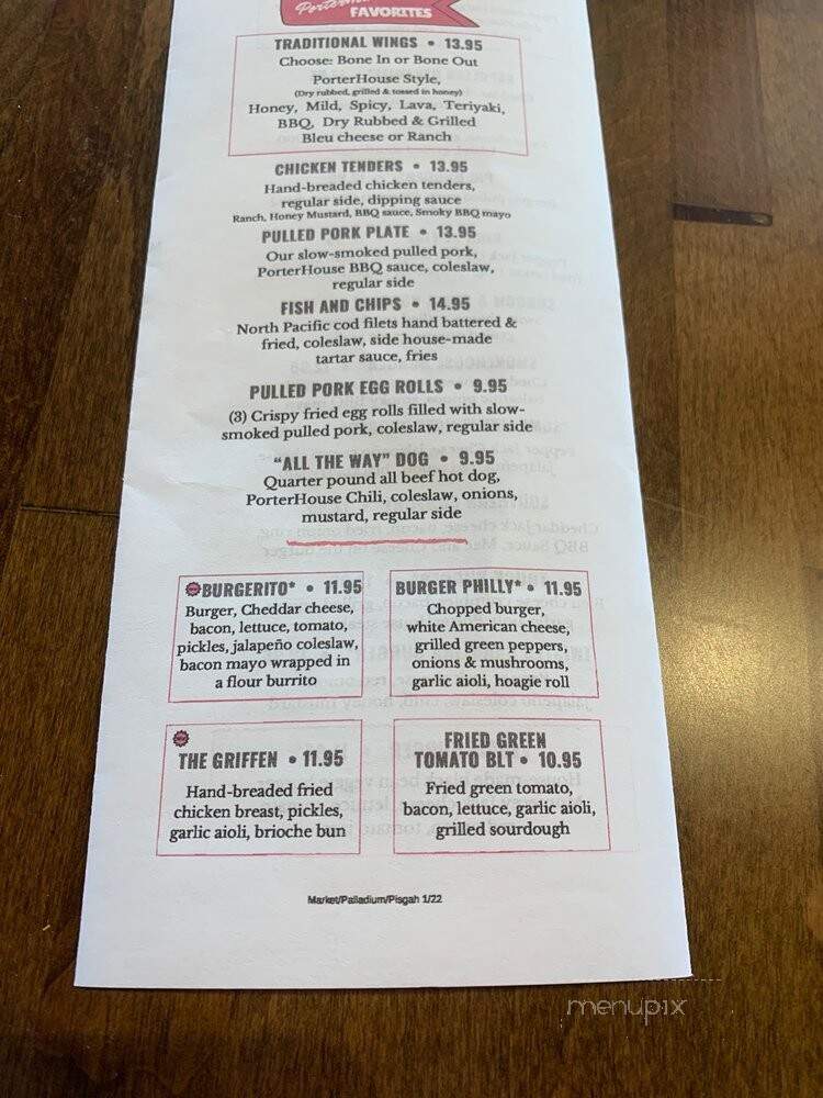 The PorterHouse Bar Grill - Greensboro, NC menu_pic