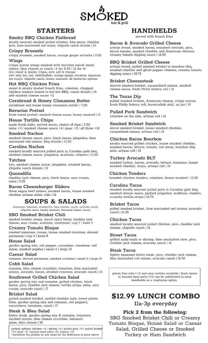 Smoked Bar & Grill - Hummelstown, PA menu_pic