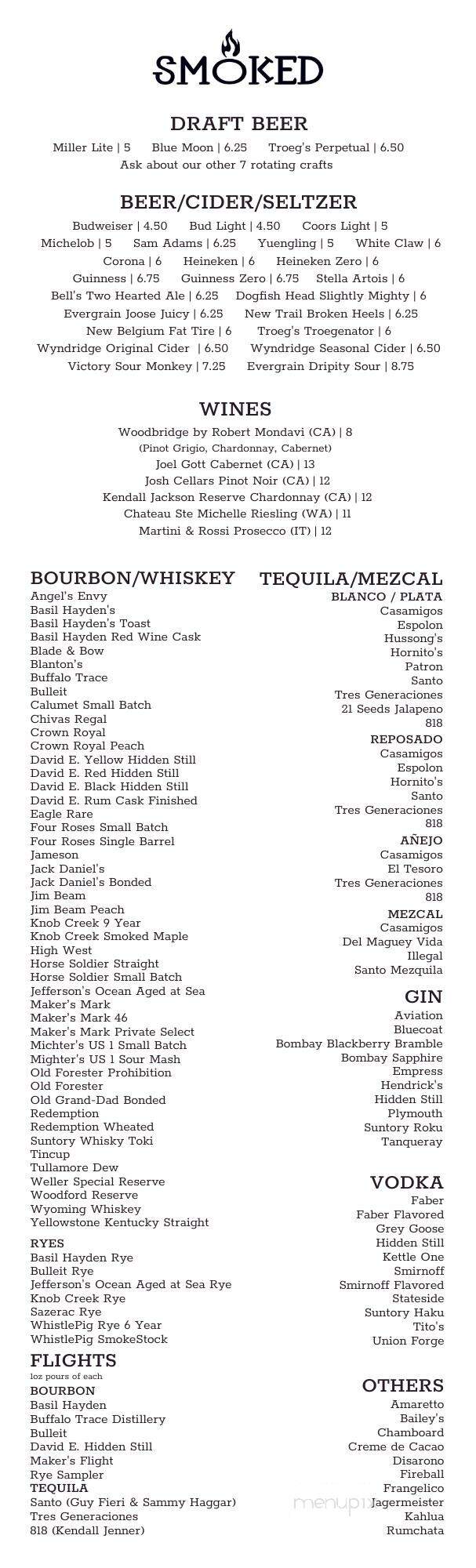 Smoked Bar & Grill - Hummelstown, PA menu_pic