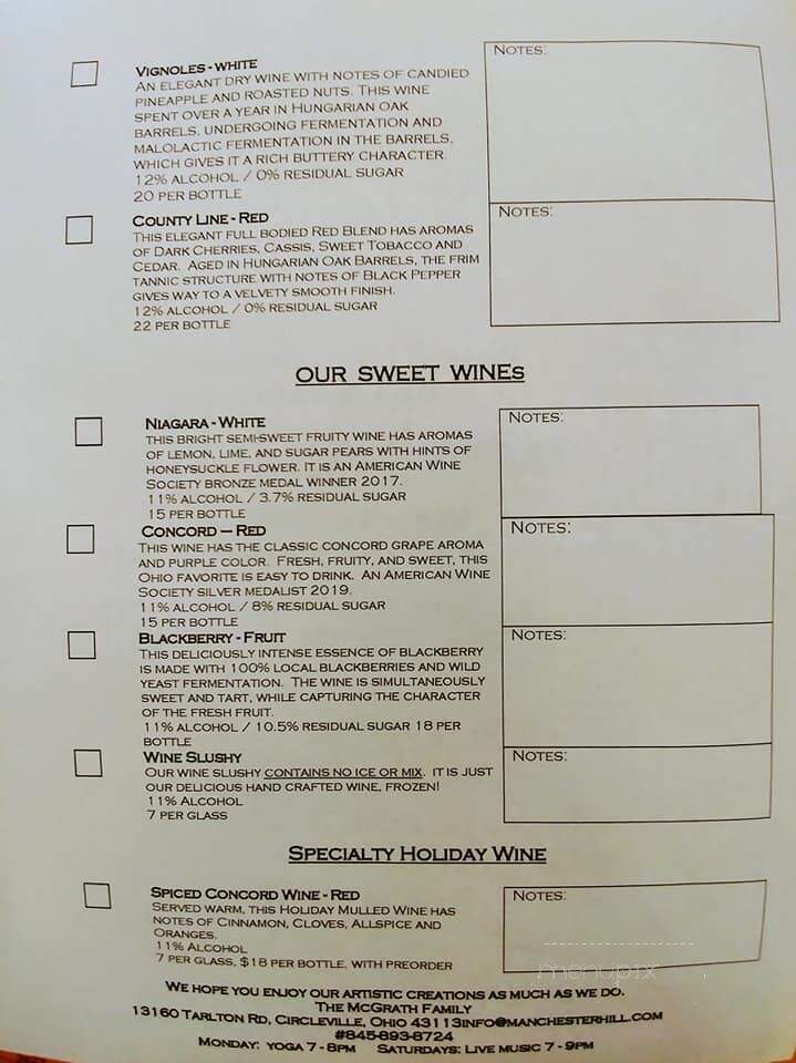 Manchester Hill Farm & Winery - Circleville, OH menu_pic