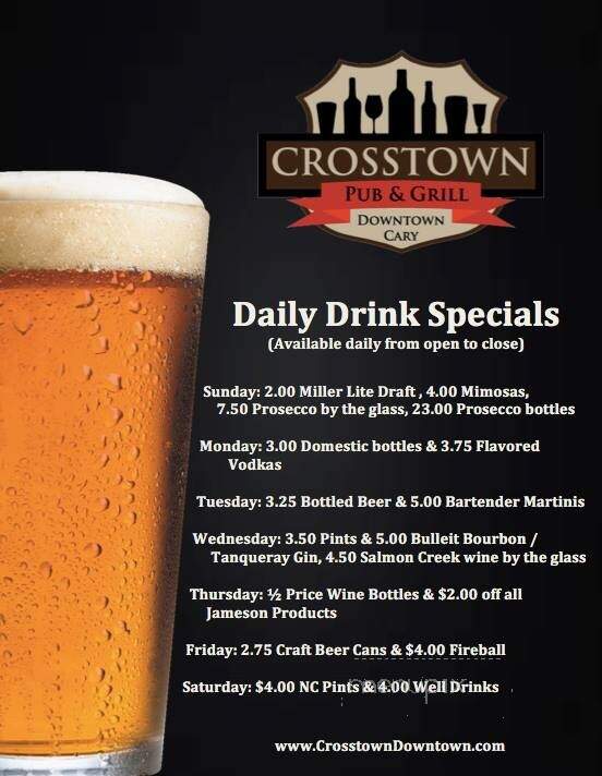 Crosstown Pub & Grill - Cary, NC menu_pic