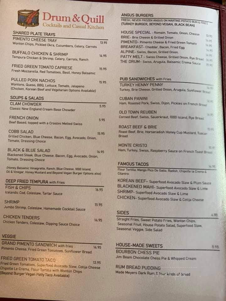 Drum and Quill - Pinehurst, NC menu_pic