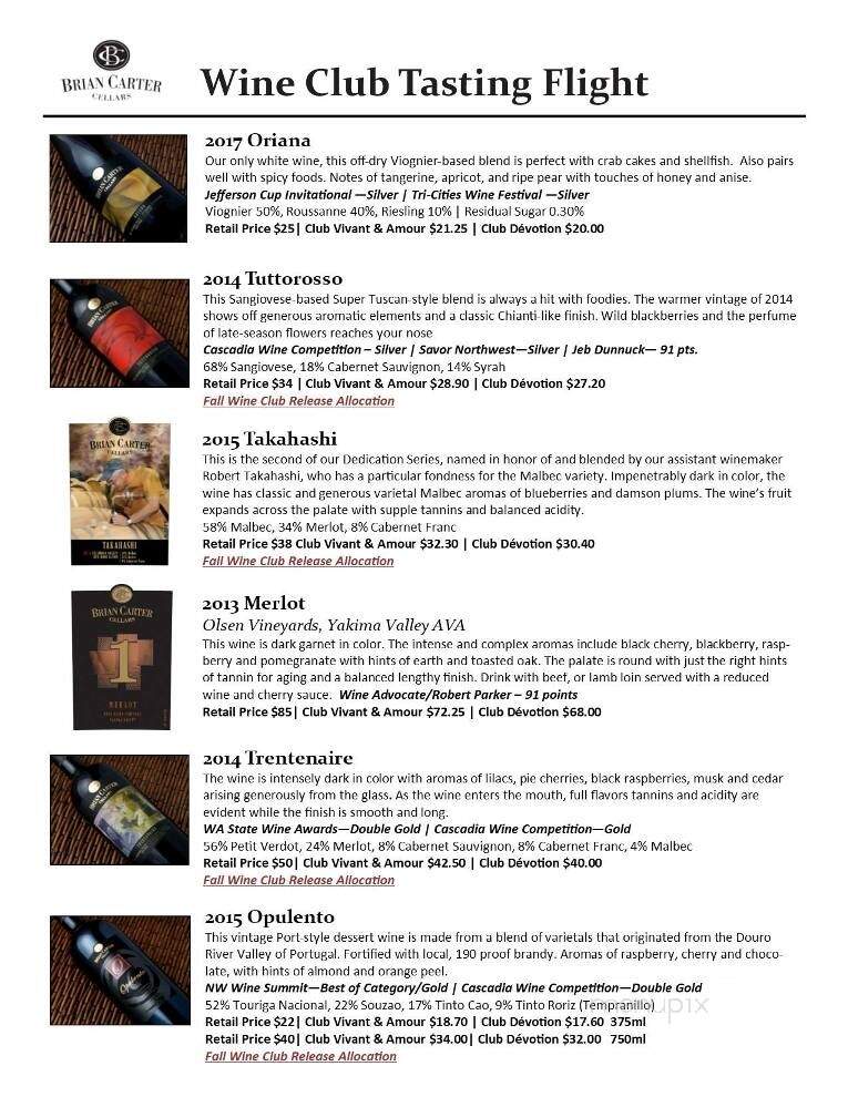 Brian Carter Cellars - Woodinville, WA menu_pic
