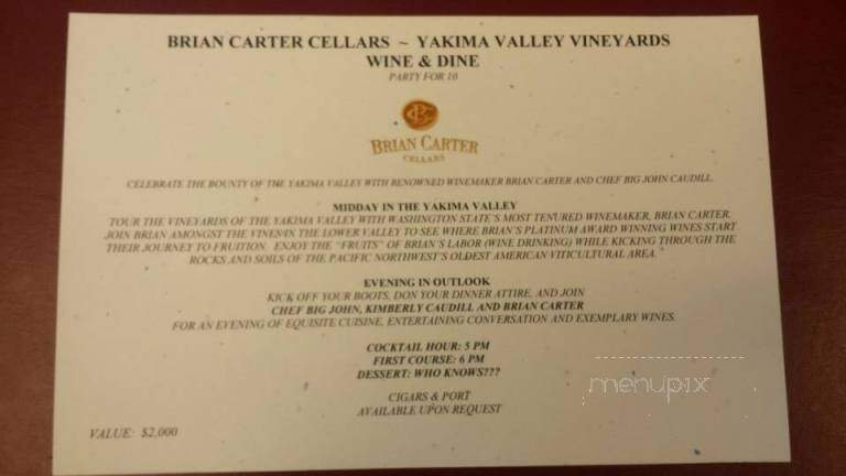 Brian Carter Cellars - Woodinville, WA menu_pic