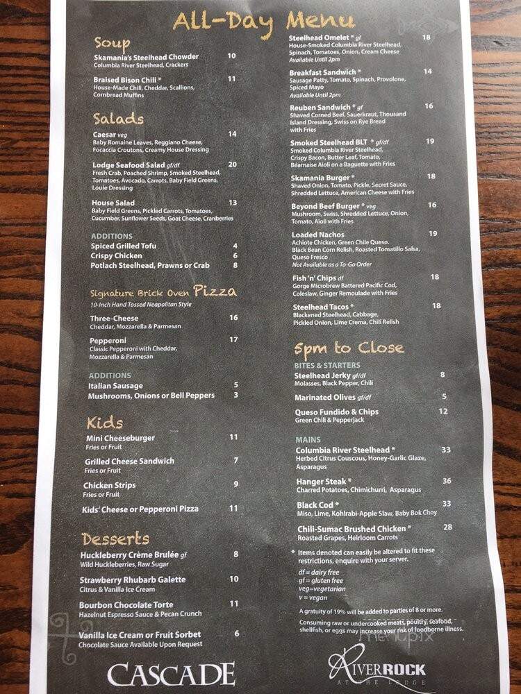 Cascade Dining Room - Stevenson, WA menu_pic