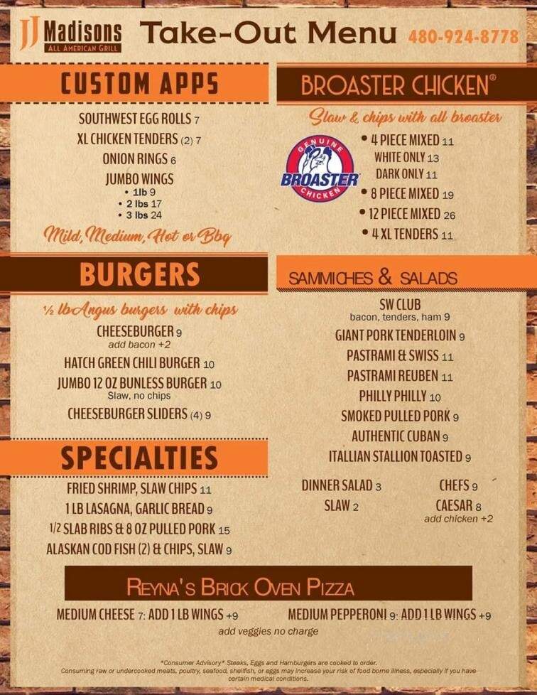 JJ Madisons All American Grill - Mesa, AZ menu_pic