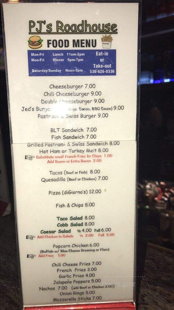 P J's Roadhouse - Placerville, CA menu_pic