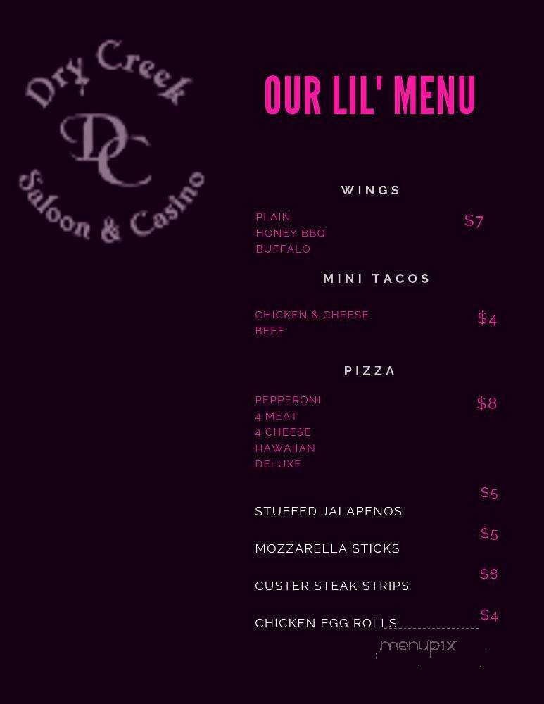 Dry Creek Saloon - Bridger, MT menu_pic