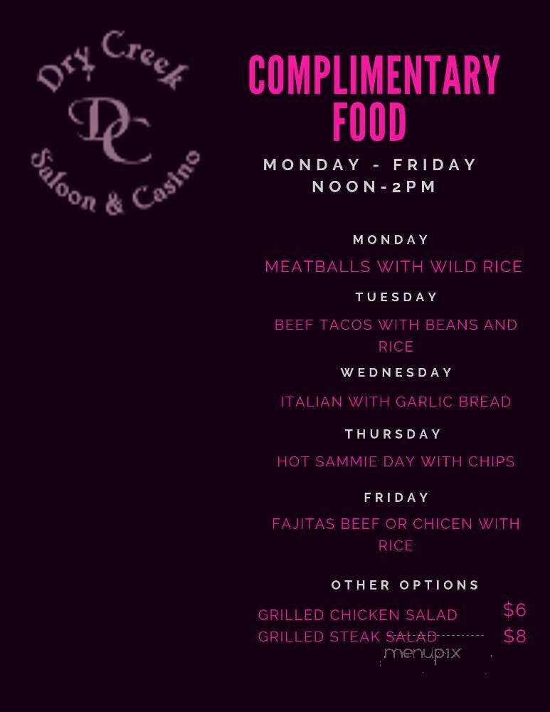 Dry Creek Saloon - Bridger, MT menu_pic