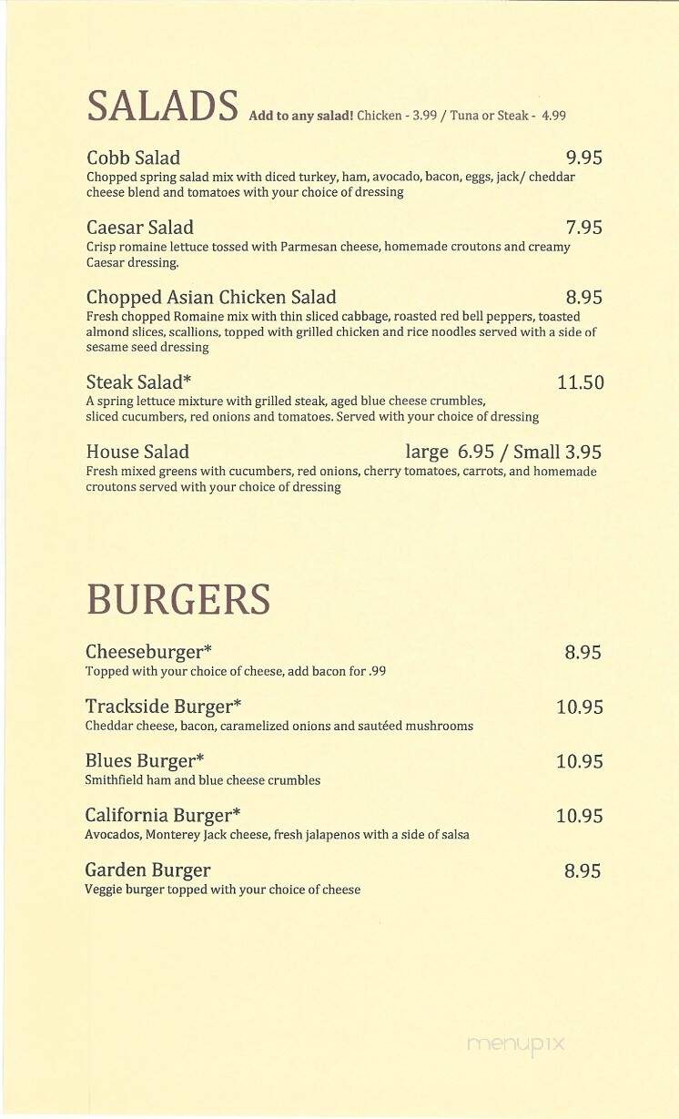 Trackside Grill - Ashland, VA menu_pic