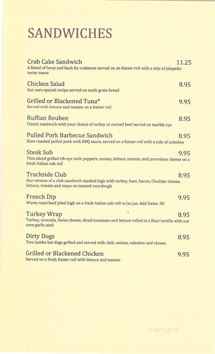 Trackside Grill - Ashland, VA menu_pic