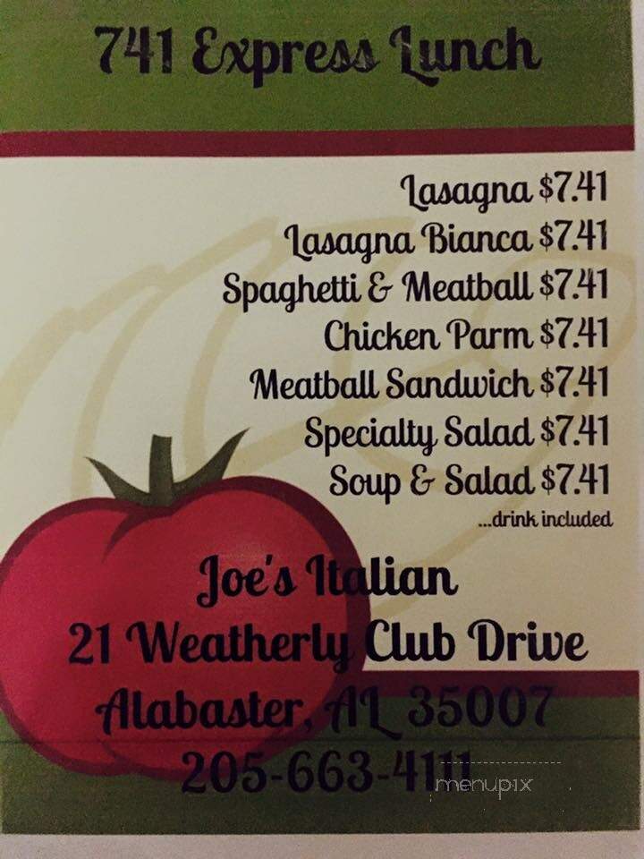 Joe's Italian Pizza, Pasta & Caffe - Alabaster, AL menu_pic