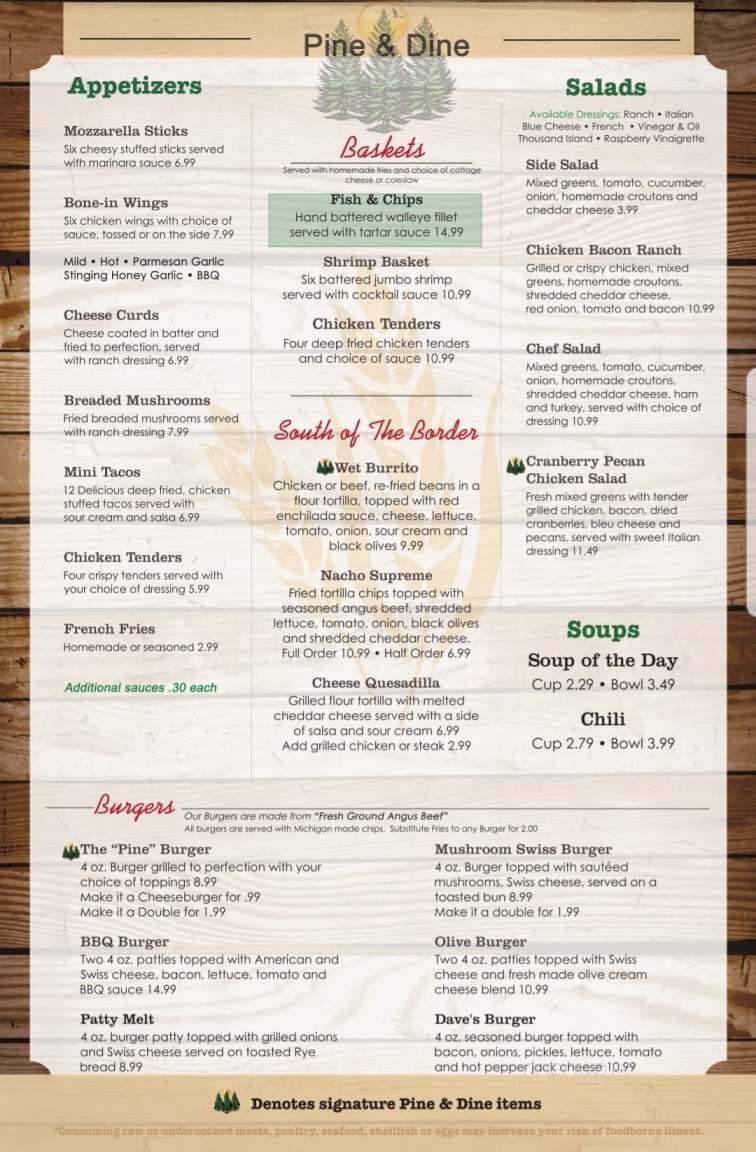 Dave's Pine Bar - Engadine, MI menu_pic