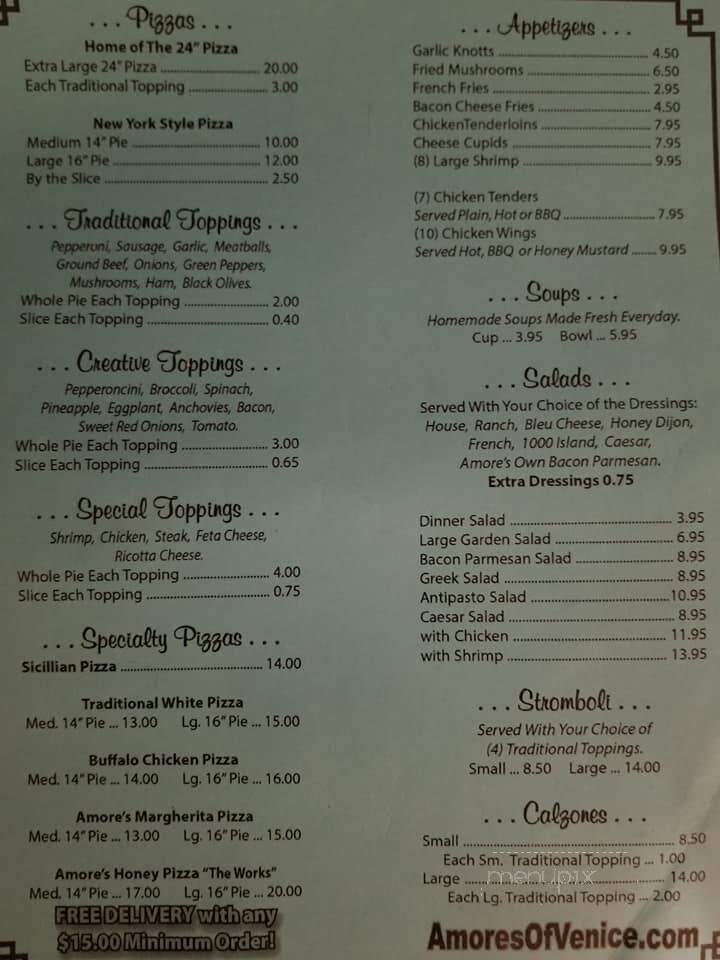 Amore's Restaurant - Venice, FL menu_pic
