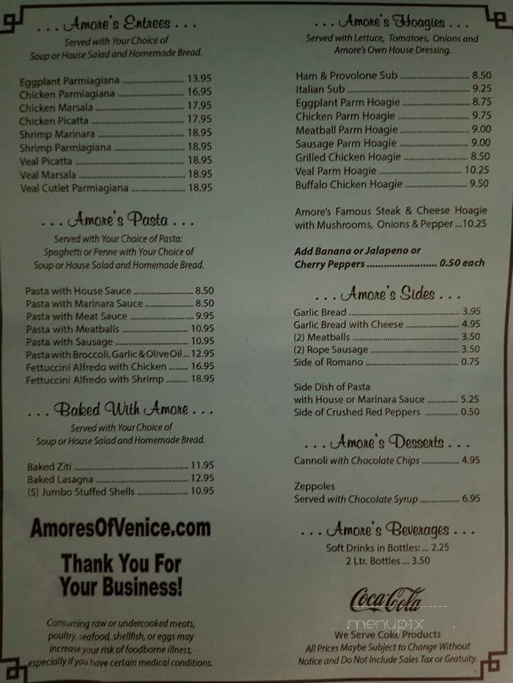 Amore's Restaurant - Venice, FL menu_pic