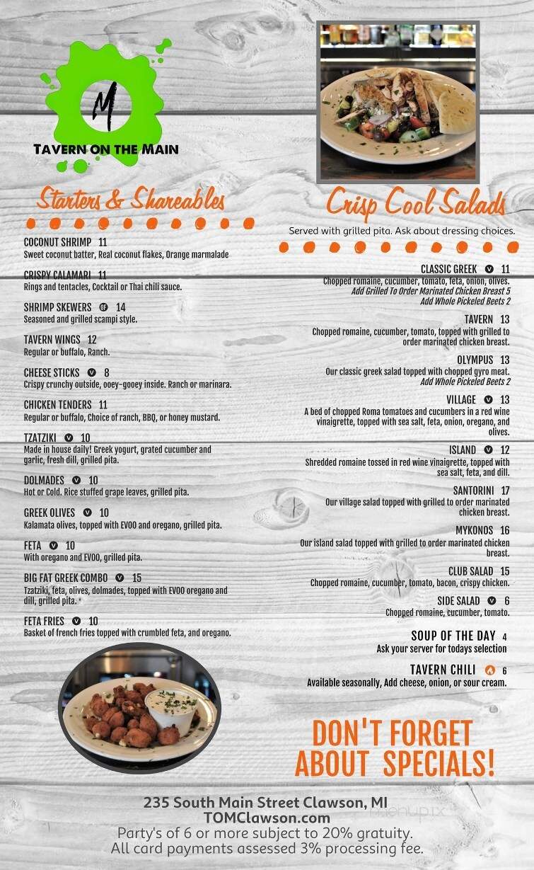 Tavern on the Main - Clawson, MI menu_pic