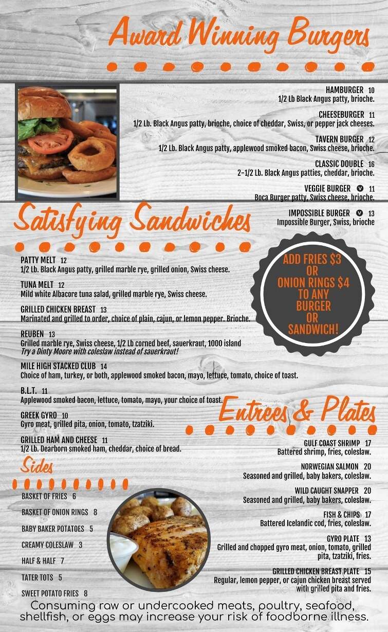 Tavern on the Main - Clawson, MI menu_pic