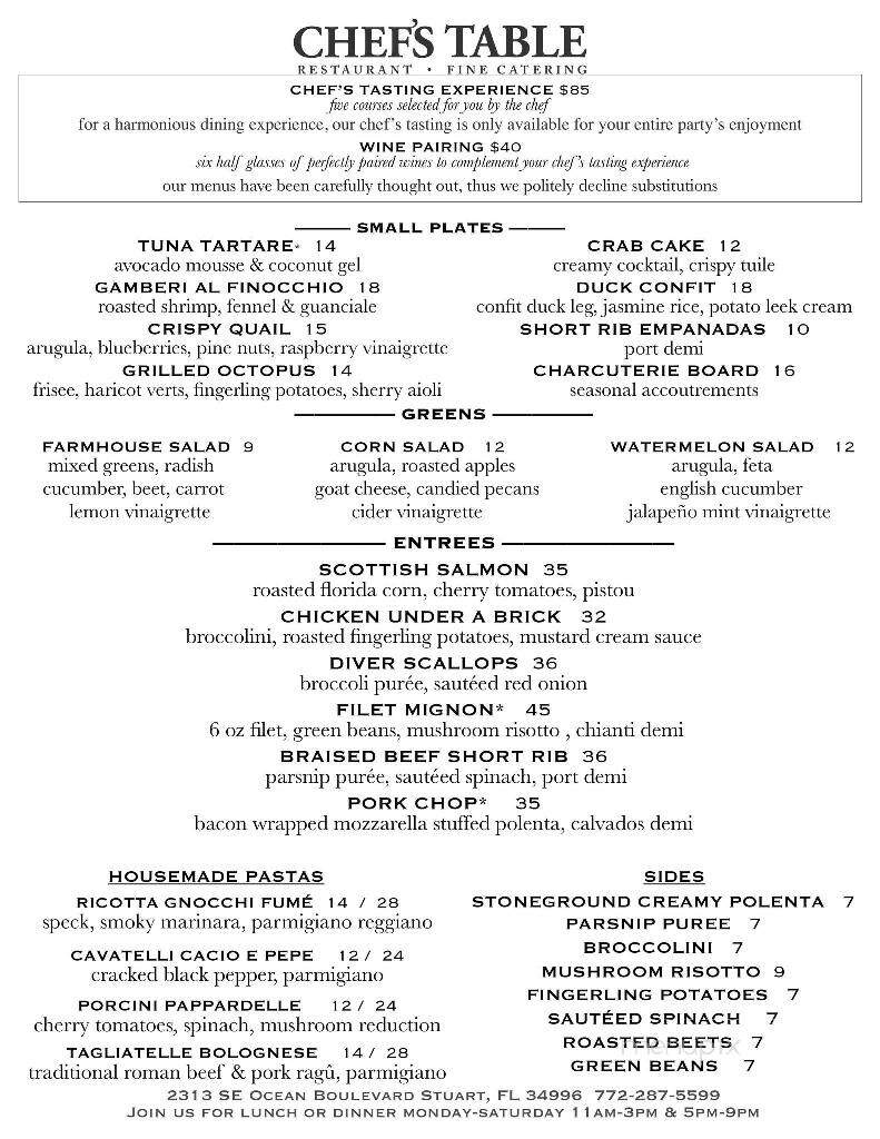 The Chef's Table - Stuart, FL menu_pic
