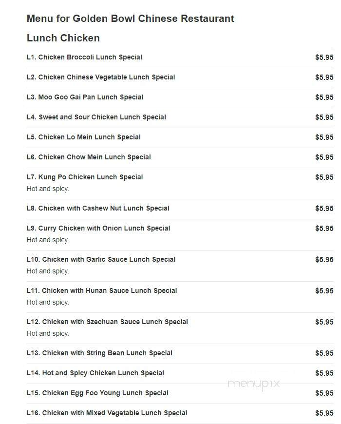 Golden Bowl Chinese Restaurant - Smyrna, DE menu_pic