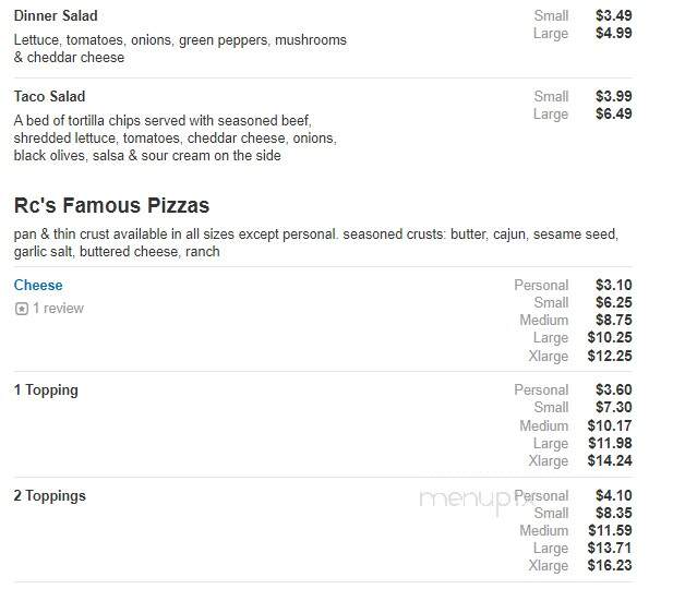 R C's Clubhouse Pizza - Onsted, MI menu_pic