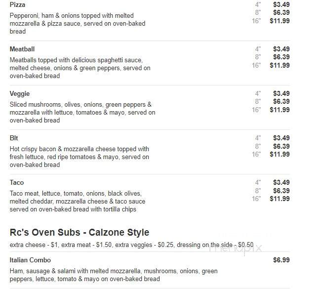 R C's Clubhouse Pizza - Onsted, MI menu_pic