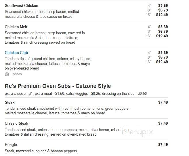 R C's Clubhouse Pizza - Onsted, MI menu_pic