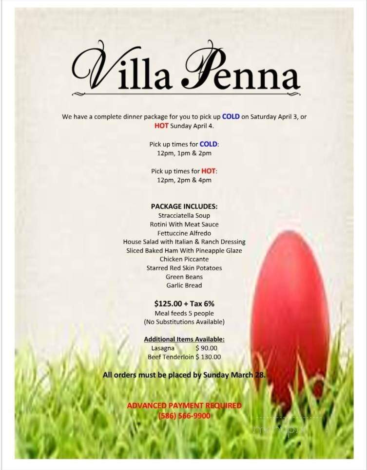 Villa Penna Ristorante - Sterling Heights, MI menu_pic