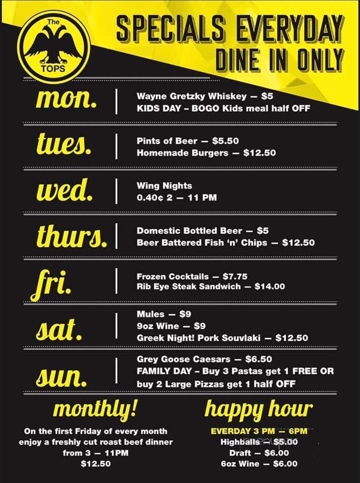 Tops Pizza & Steakhouse - Calgary, AB menu_pic