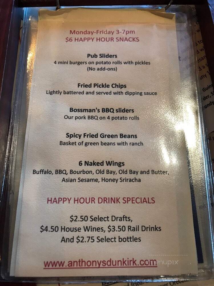 Anthony's Bar and Grill - Dunkirk, MD menu_pic