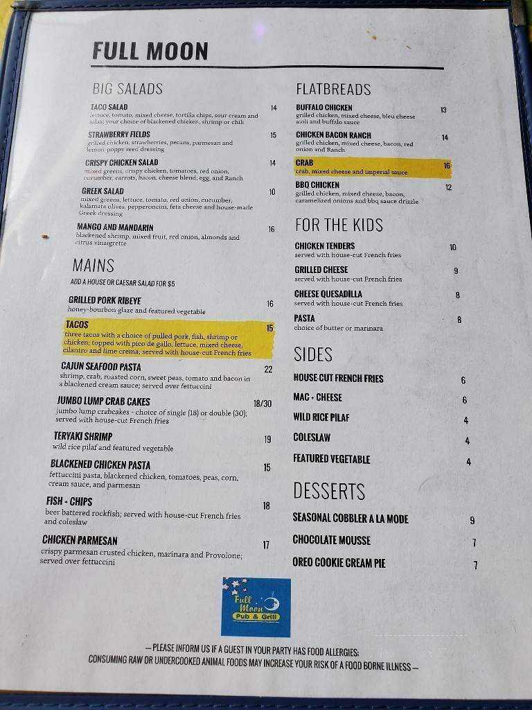 Full Moon Pub & Grill - Reisterstown, MD menu_pic