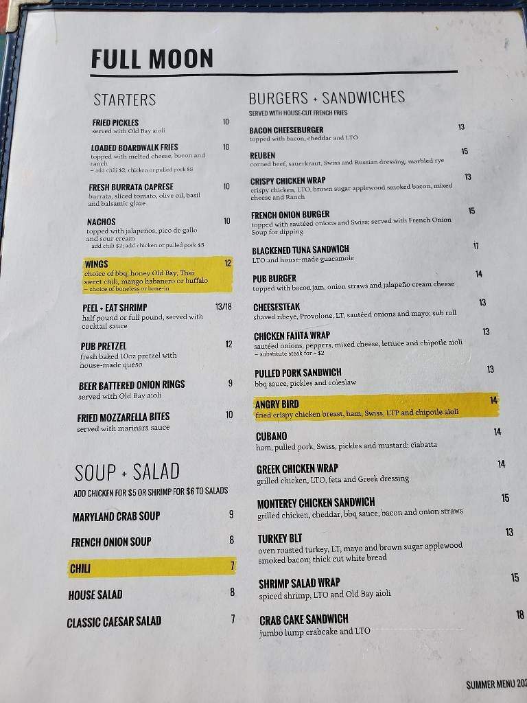 Full Moon Pub & Grill - Reisterstown, MD menu_pic
