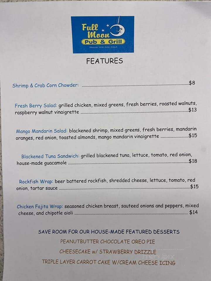 Full Moon Pub & Grill - Reisterstown, MD menu_pic